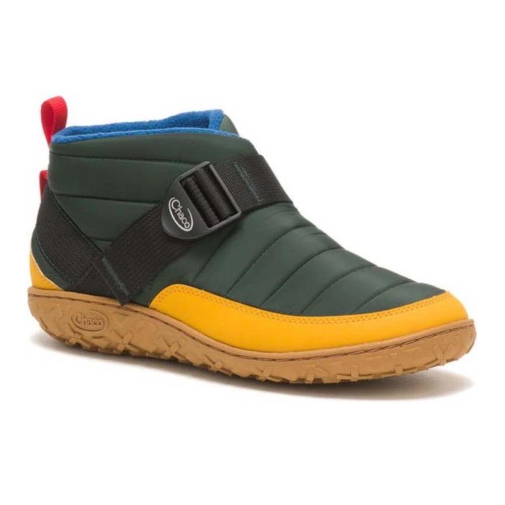 NWT Chaco Men's Ramble Puff Linear Slipper Boots in Forest Green/Yellow/Blue/Red